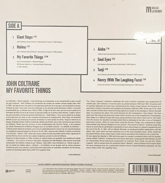 JOHN COLTRANE - MY FAVORITE THINGS (Music Legends) - 12" винил/33. Альбом